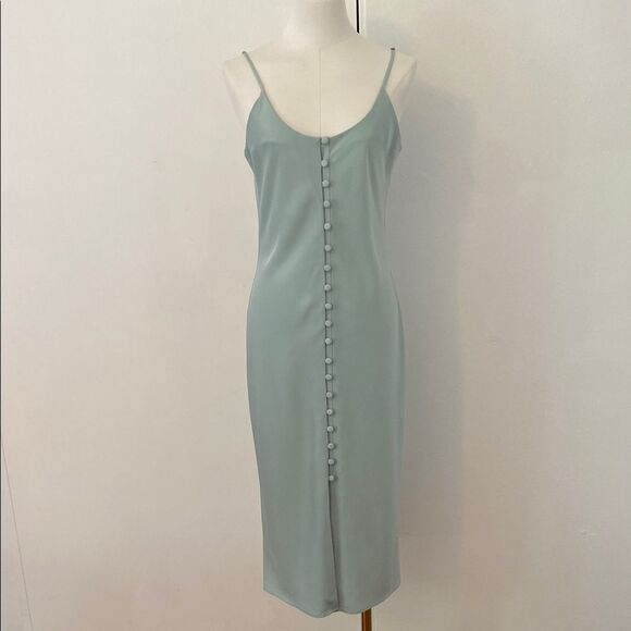 Simple Retro Pastel Mint Green Button Front Midi Dress Size Medium - Picture 2 of 12